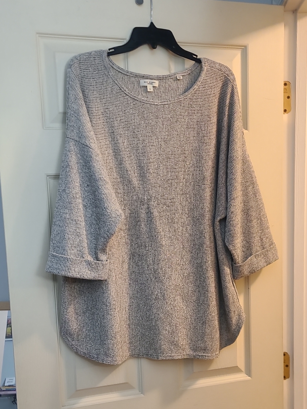 Max Studio Heather Black/White/Gray Textured Scoop Neck Tunic